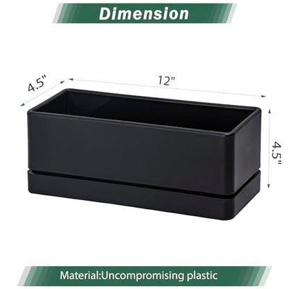 D'vine Dev Rectangular Planter, 12 x 4.5 in, Black, 76-X-B-1 - color: Black