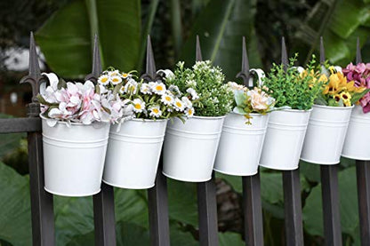 Dahey 5 Inches Small Metal Hanging Flower Pots 10 Pcs Railing Planter Box - color: White, size: 5 inches