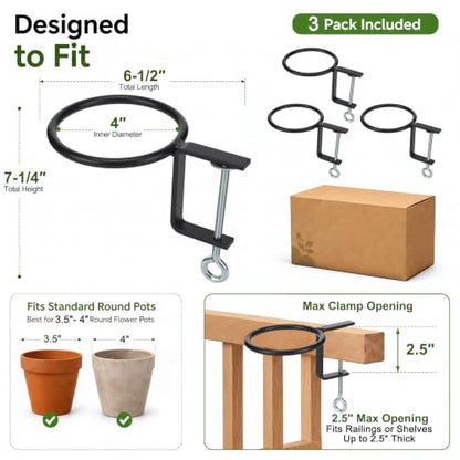 Chumia 3 Pack 4 Inch Railing Plant Holder Flower Pot Holder Ring - size: 4 Inch