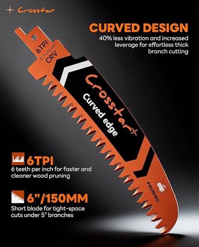 Crosstar 3 Pack Arc Edge Reciprocating Saw Blades,6inch 6TPI, Wood Pruning - size: 3pcs 6in