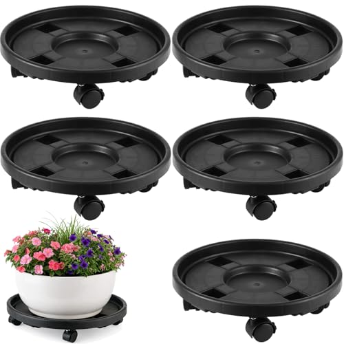5-pack 13" Large Plant Caddy with Wheels Plastic Plant Dolly with Locking Caster Flower Pot Mover Rollers Wheeled Rolling Plant Stands Round Plant Saucer on Wheels Indoor Outdoor Base Coasters Black - color: Classic black, size: 13"/ 5 packs