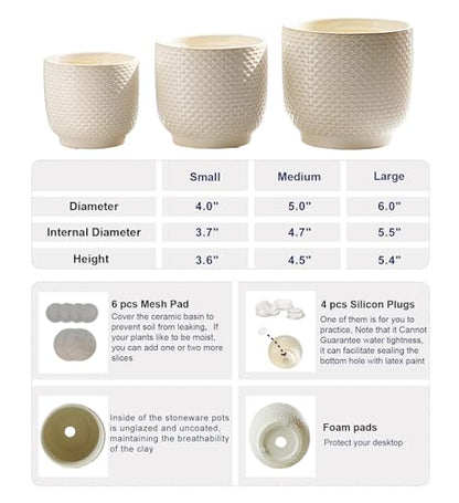 4 + 5 + 6 Inch Ceramic Pots for Indoor Plants, Succulents Plant Pots, Orchid Flower Pot with Drainage Hole, Modern Clay Stoneware Planters, Set of 3 (Milk White, 4+5+6 Inch) - color: Milk White
