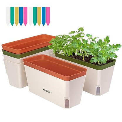 VIVOSUN Self-Watering Planters, 4-Pack 10.5 in Window Herb Planter Box - size: 4