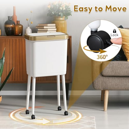 Procade 4 Gallon Bathroom Trash Can on Wheels,Slim Rolling Gold Garbage Can - color: White