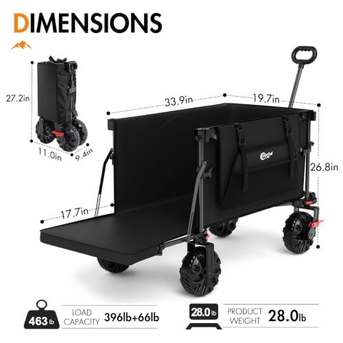 400L Collapsible Beach Wagon Cart for Sand Camping Garden Long Tailgate - color: Black, size: 400L with Brake