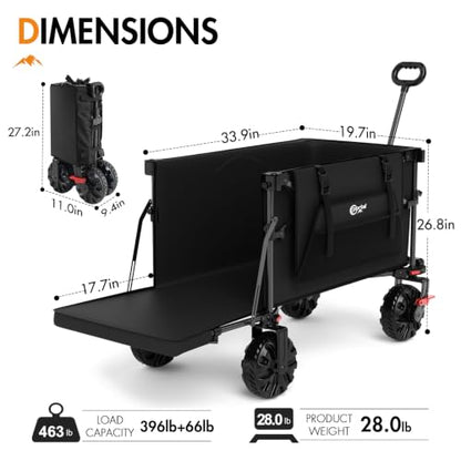 400L Collapsible Beach Wagon Cart for Sand Camping Garden Long Tailgate - color: Black, size: 400L with Brake