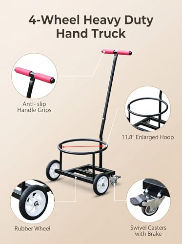 Heavy Duty 4-Wheel Bucket Cart, Carbon Steel Utility Truck with Lockable Wheels, Effortless Mover for Water Bottles, Buckets, Gas Cylinders & Flower Pots, for Home, Garden & Work