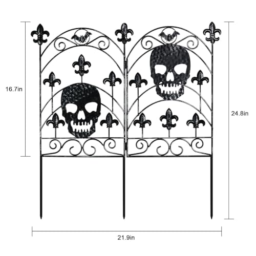 hogardeck 2PCS Halloween Decorations Outdoor, Metal Fence Decorative Garden Stakes with Skull Head for Halloween Decor, Yard Signs for Halloween Outside Garden Lawn Porch Party Decorations - color: Black-2pcs-2266
