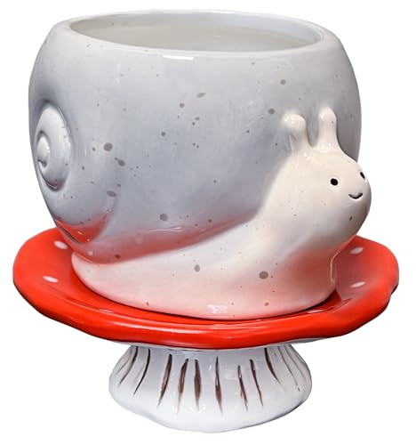 Streamline Imagined Ceramic Planter Pot - Snail & Mushroom - color: Snail & Mushroom