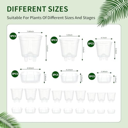 Cdd's Path Self Watering Pots Set with Deep Water Tank, Large Drainage Holes, Reservoir & Air Pipes, 5/6/7 Inch Naked Root Planter for Indoor Outdoor Plants, Flowers, Seedlings, Clear, 9 Pack - size: 5/6/7 inch-9 Pack