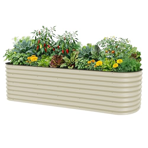 Vego garden 26" Extra Tall Raised Garden Bed Kits, 10 in 1 Modular Raised Planter Box for Vegetables Flowers Fruits Oval Metal Raised Garden Pearl White - color: Pearl White, size: 10 in 1