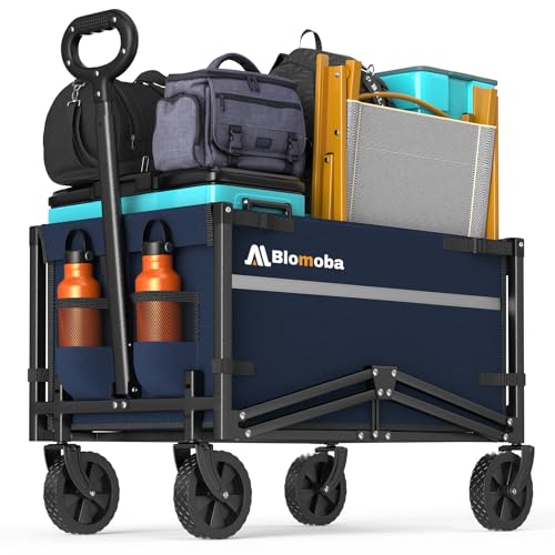 Blomoba Collapsible Wagon Cart, 220LBS Utility Wagon with Wheels, Blue - color: Blue, size: 100L
