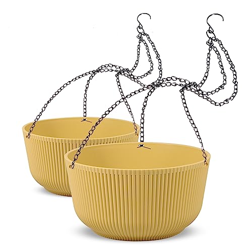 Dexceder 11.2 Inch Self Watering Hanging Planter (2 Pack, Yellow) - color: Yellow, size: 11.2 inch