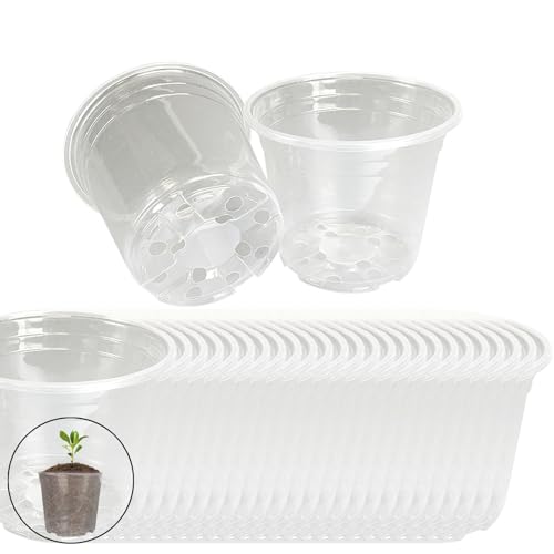 ROOUTEN Clear Nursery Pots for Plants,3 Inch Plant Pot for Planting Plastic Seedling with Drainage Holes Seed Starter Flower High Transparency 30 Packs