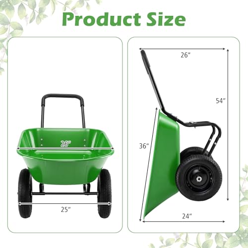 IRONMAX Dual-Wheel Wheelbarrow with All-Terrain Wheels, 220LBS, Light Green - color: Light Green