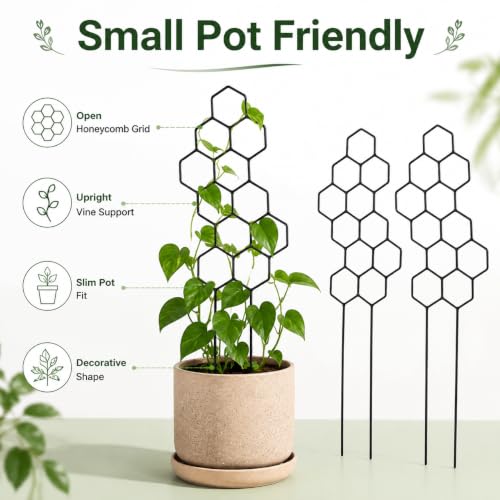 Plant Climbing Trainers 3 pcs, 14.96 x 5.91 Inch Honeycomb Trellis Stakes for Potted Vines, Indoor Outdoor Garden Support for Flowers and Houseplants