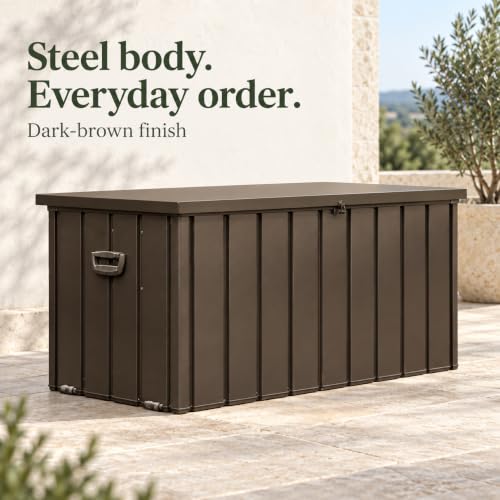 Waterproof Outdoor Storage Box, 100 Gallon Lockable Baúl - color: Dark Brown-B