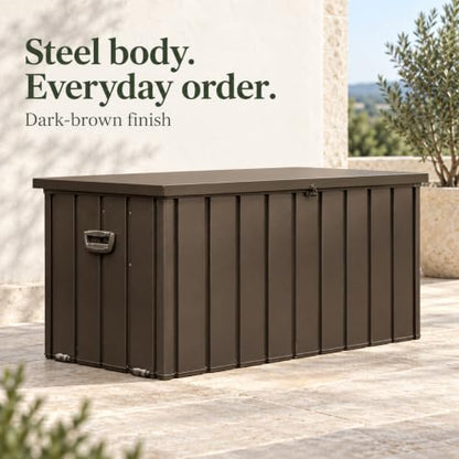 Waterproof Outdoor Storage Box, 100 Gallon Lockable Baúl - color: Dark Brown-B