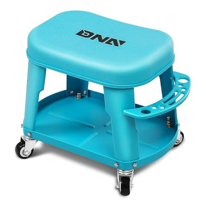 DNA Motoring Removable Rolling Garage Stool with Seat Cushion & Tool Tray Plate, 300lbs Max Weight Capacity, Blue, TOOLS-00479 - color: Blue