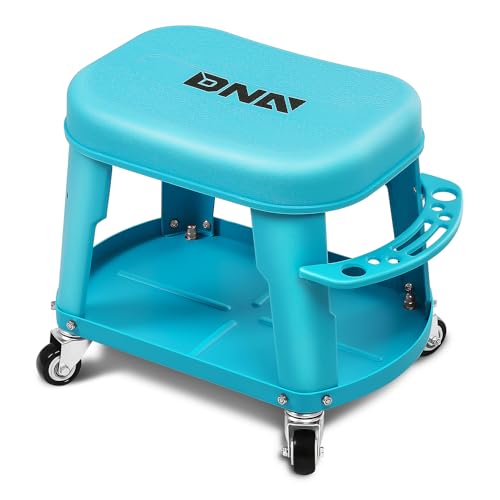 DNA Motoring Removable Rolling Garage Stool with Seat Cushion & Tool Tray Plate, 300lbs Max Weight Capacity, Blue, TOOLS-00479 - color: Blue