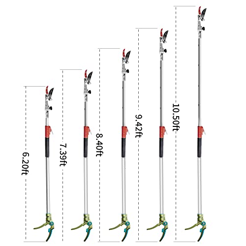 GARTOL Pruner for Garden, Cut Upto 1 Inch & Hold Telescopic Pole Pruner, Fruit Picker with Rotating Blade Head, Lightweight Aluminum Extendable Handle for Tree Branch Cutter, 6.23-10.5 FT, Silver - size: 6.23-10.5 FT