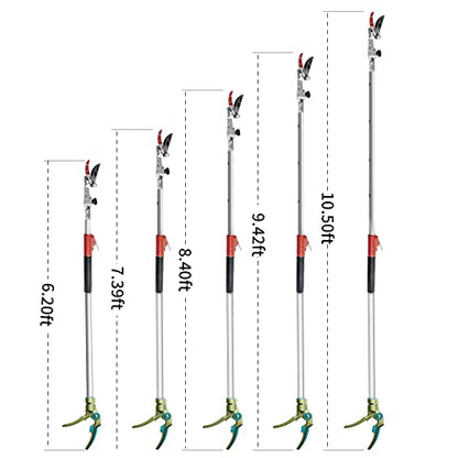 GARTOL Pruner for Garden, Cut Upto 1 Inch & Hold Telescopic Pole Pruner, Fruit Picker with Rotating Blade Head, Lightweight Aluminum Extendable Handle for Tree Branch Cutter, 6.23-10.5 FT, Silver - size: 6.23-10.5 FT