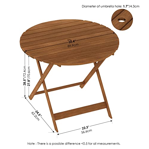 Furinno TIOMAN Outdoor Foldable Patio Table, Natural - size: Round Dining Folding Table