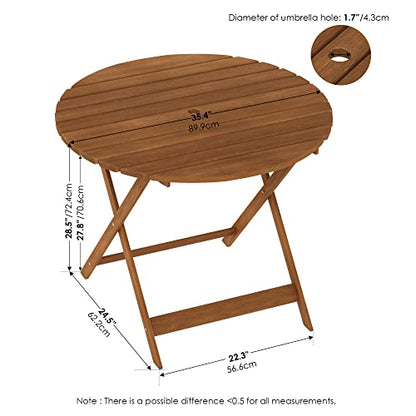 Furinno TIOMAN Outdoor Foldable Patio Table, Natural - size: Round Dining Folding Table