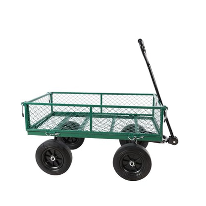 Multi-Functional Metal Garden Cart - 37" x 19.48" x 40.15", Solid Tires, Heavy Duty Tool Cart for Gardening, Farming, Yard Work, Green