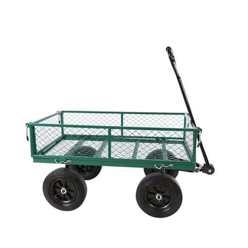 Multi-Functional Metal Garden Cart - 37" x 19.48" x 40.15", Solid Tires, Heavy Duty Tool Cart for Gardening, Farming, Yard Work, Green