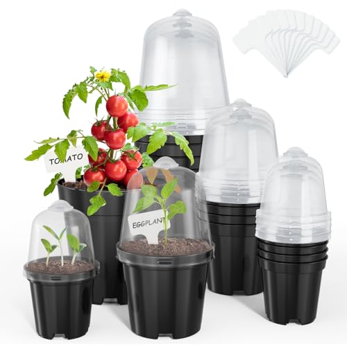 homenote 3/4/5 Inch Black Plastic Nursery Pots with Humidity Domes (15 Pcs) - color: Black-with Lid, size: 3/4/5 Inch-15 Pack