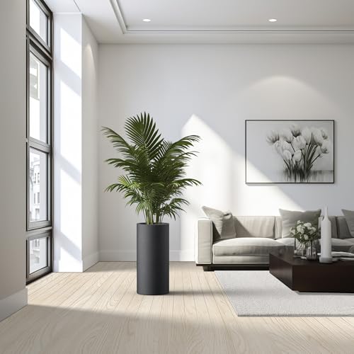 Kante Small Round Column Black Concrete Planter 18.9" Tall, Outdoor - color: Black, size: 18.9“h