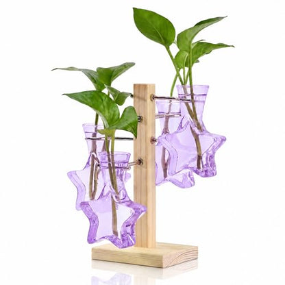 Nacome Plant Terrarium Propagation Stations: Purple Vase with Wooden Stand - color: Purple