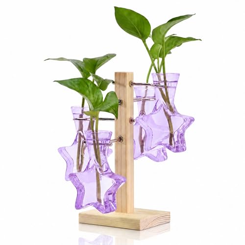 Nacome Plant Terrarium Propagation Stations: Purple Vase with Wooden Stand - color: Purple