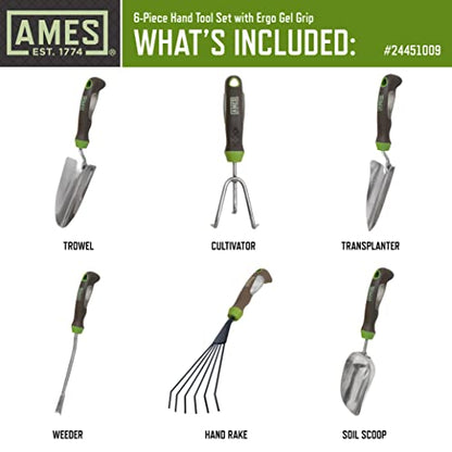 AMES 24451009 6-pc. Ergo Gel Grip Garden Tool Set with Hand Trowel, Weeder, Rake, Transplanter, Scoop & Cultivator - style: Trowel, Weeder, Rake, Transplanter, Scoop & Cultivator