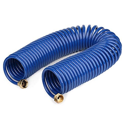 50FT EVA Long Coil Water Hose, 1/2 in Blue, Brass GHT Fittings - size: 50FT