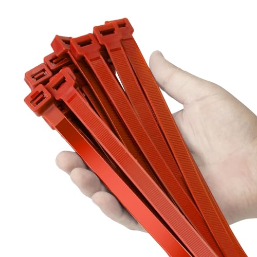 Armpow 24 inch Red Zip Ties Heavy Duty 50 PACK, 250 LBS Ultra Exclusive Strong Plastic Wire Ties, Large Cable Ties Extra Long Tie Wraps, Indoor and Outdoor UV Resistant - color: Red