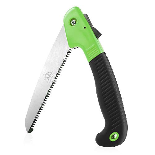 Folding Pruning Saw, 7"/180mm Sharp Hand Saw With Premium Secure Lock Comfort Soft Grip, Compact Sturdy Tree Trimmer for Garden Branch, Camping (Green/Black) - color: Green/Black