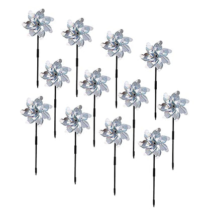 BATTIFE Preassembled Reflective Pinwheels for Yard & Garden, Silver, 12Pack - color: Silver, size: 12 Pack