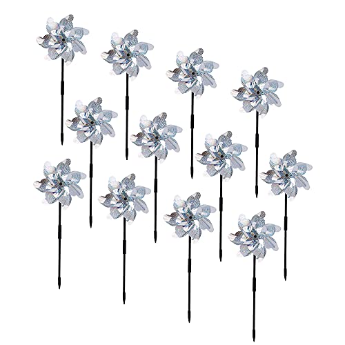 BATTIFE Preassembled Reflective Pinwheels for Yard & Garden, Silver, 12Pack - color: Silver, size: 12 Pack