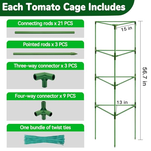 ZeeDix 6 Pack 57 Inch Heavy Duty Tomato Cages for Garden - size: 57"-6 Pack
