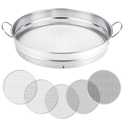 Funnymoom Large Soil Sifter for Gardening with 5 Pcs Compost Screen, Sliver - color: Sliver