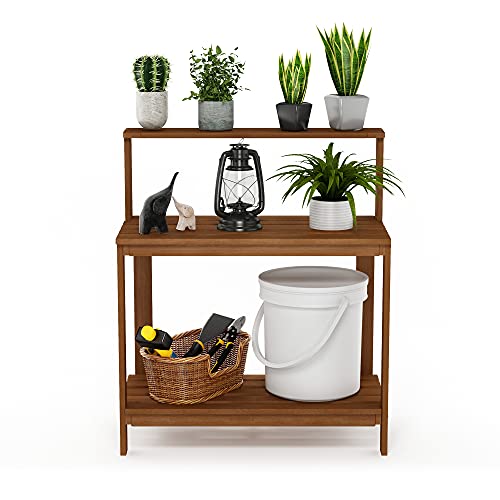 Furinno Tioman Outdoor Potting Bench with Storage Shelf, Natural - size: 3-Tier