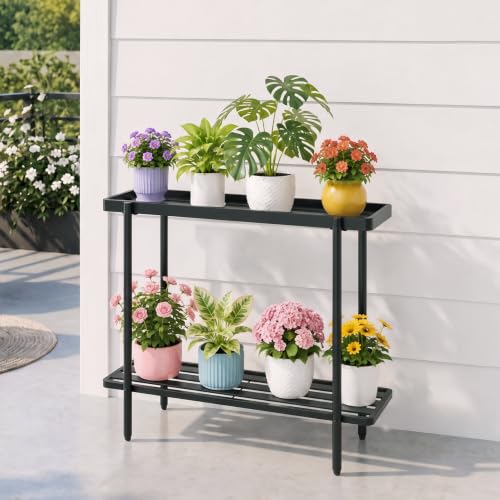 2 Tier Metal Plant Stand, Window Plant Shelves Indoor Outdoor - color: Metal