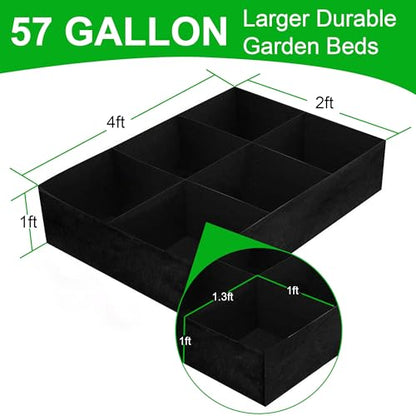 6 Grids Plant Grow Bags, 4x2x1ft. 57 Gallon Potato Tomato Planter Bags
