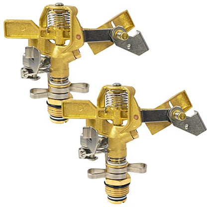 Hourleey 1/2 Inch Brass Impact Sprinkler, 2 Pack Heavy Duty Water Sprinkler Head, Adjustable 0-360 Degree Coverage Pattern, Watering Sprinkler for Large Area Lawn Patio Garden Irrigation - size: 2 Pack