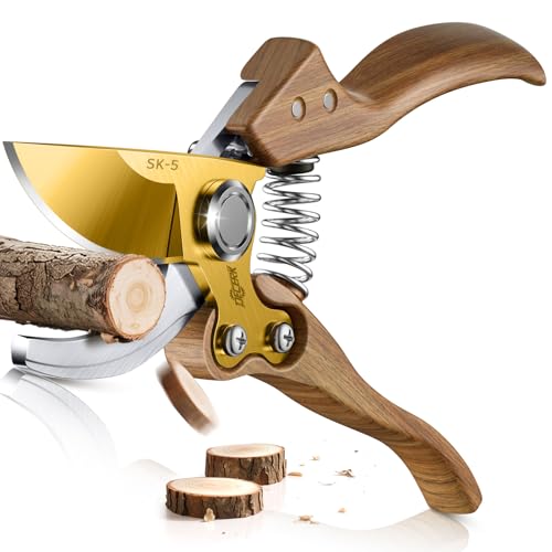 DECERK® 8.5" Premium Bypass Pruning Shears, Wood-Grain Garden Clippers - color: Woodgrain