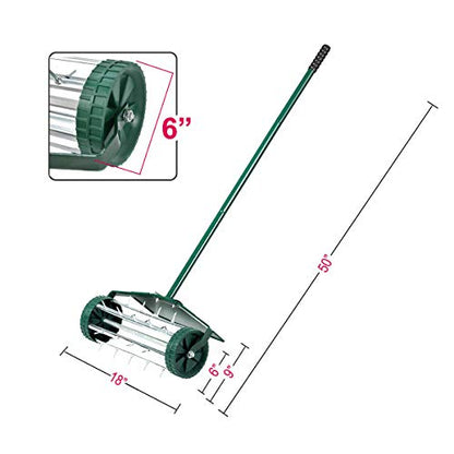 Goplus Rolling Lawn Aerator, 18-Inch Garden Yard Rotary Push Tine Heavy Duty Spike Soil Aeration, Manual Lawn Aeration Tool w/ 41-Inch Handle (Green w/Fender) - color: Green w/ Fender
