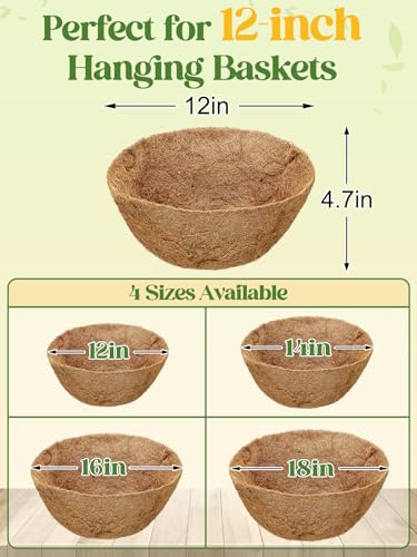 ANPHSIN 4Pcs 12inch Coconut Liners for Hanging Baskets Planters - size: 12in