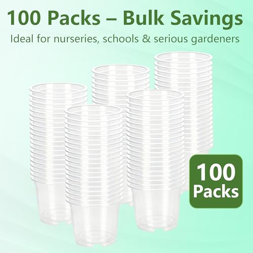 Clear Nursery Pots with Drainage 3.5 Inch: 100 Pack See Roots Stop Root Rot
